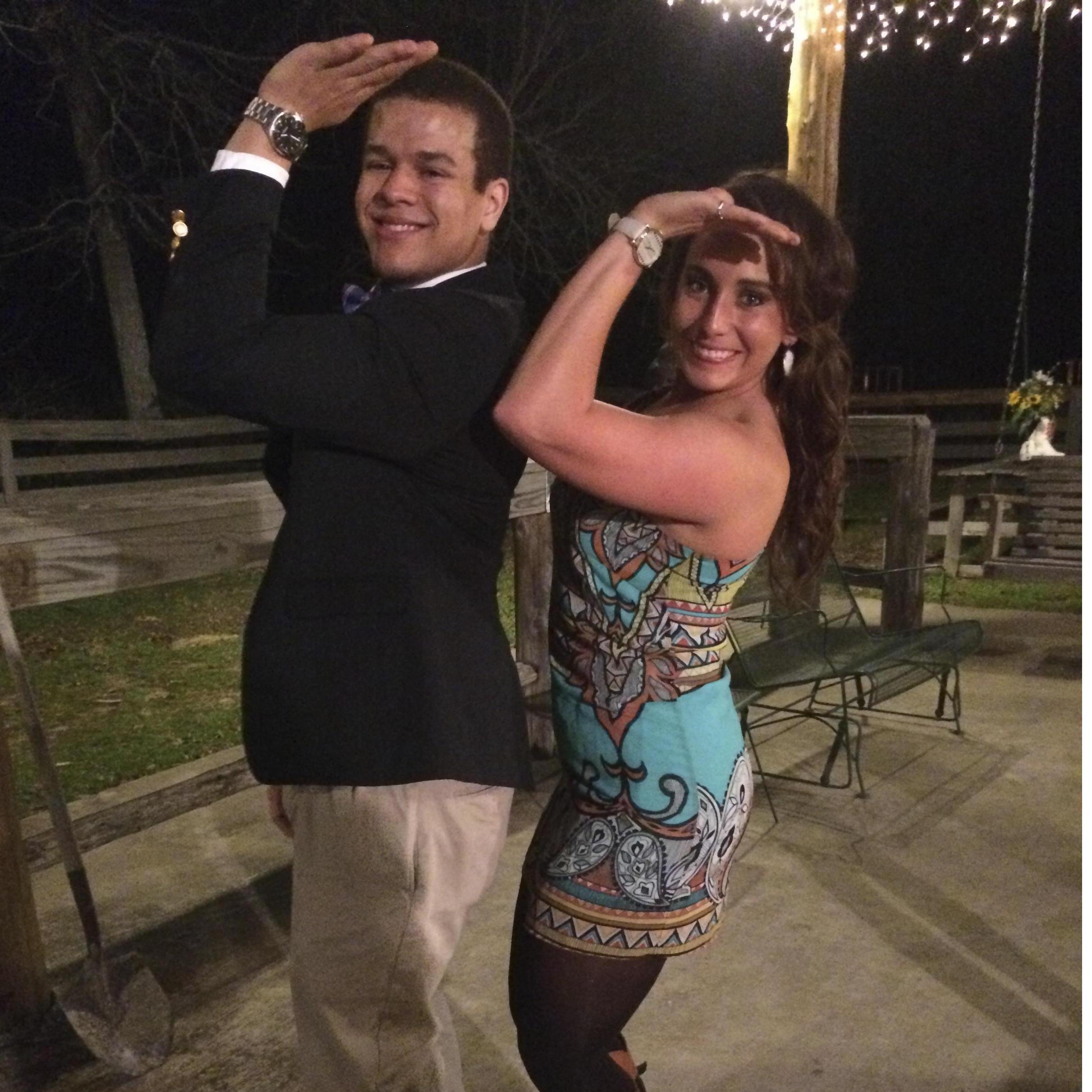 Our first Delta Gamma date party freshmen year! This picture took 100 different tries as Devin had a little trouble throwing the signature move up!