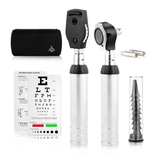 Zyrev Otoscope Oph Multi-Function Set - Otoscope/Opthalmoscope for Ear & Eye Examination - with Portable Carry Case, Sight Chart, Replacement Tips (Black)