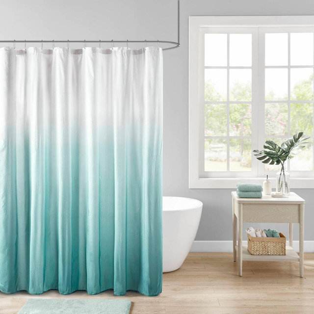 Madison Park Maris Ombre Printed Seersucker Shower Curtain Aqua Green