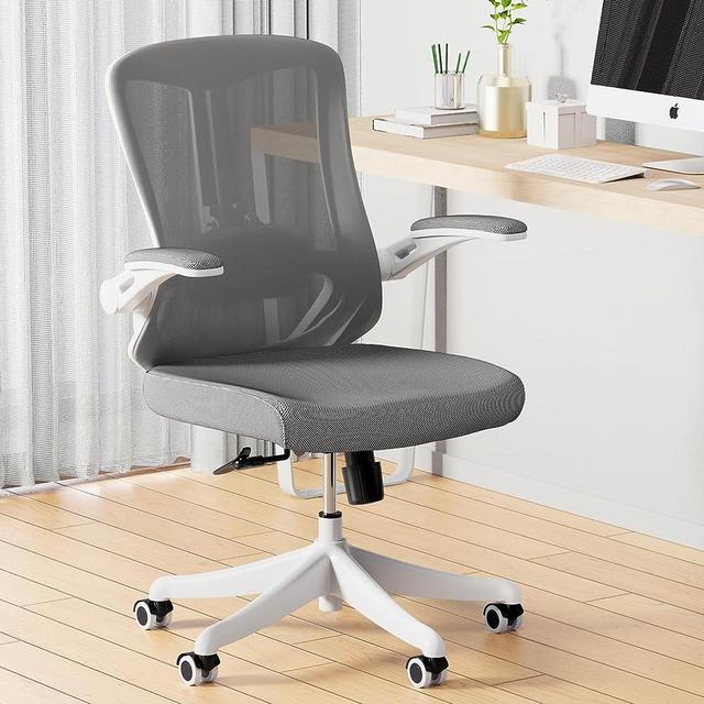 balmstar Office Chair, Ergonomic Desk Chair Home Office Desk Chairs, Breathable Mid-Back Comfortable Mesh Computer Chair with PU Silent Wheels, Flip-up Armrests, Tilt Function, Lumbar Support (Grey)