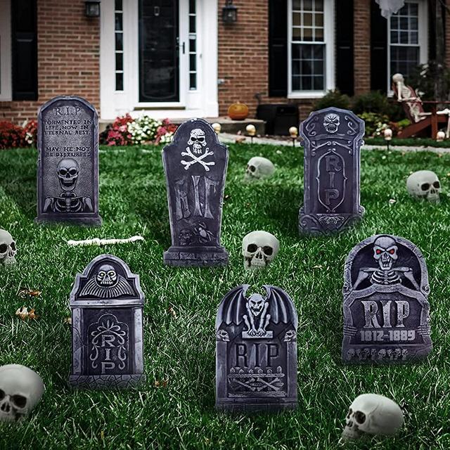 Olgaa 6 Pack Halloween Tombstone Halloween Yard Decorations Graveyard Yard Sign with 12pcs Stakes for Halloween Decorations Outdoor