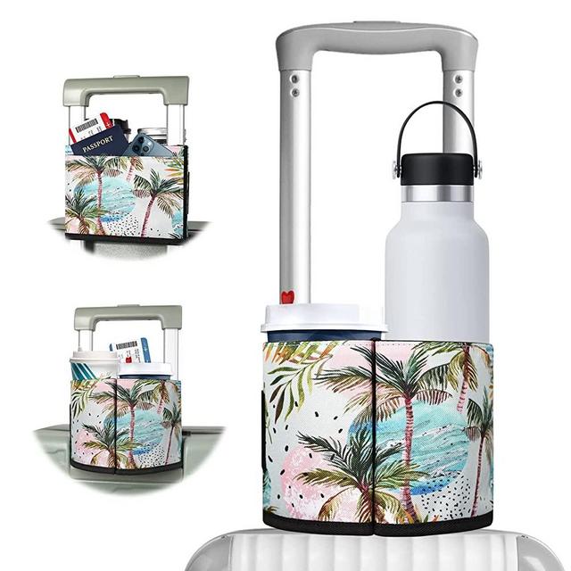 ACdream Luggage Cup Holder, Suitcase Drink Carrier, Free Hand Portable Water and Coffee Caddy Attachment, Flight Attendant Gift Gadgets, Airport Travel Accessories for Airplane, Coconut Tree