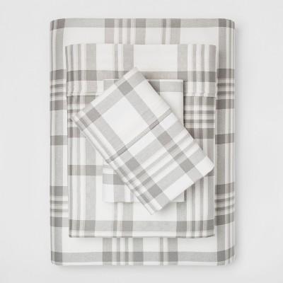 King 400 Thread Count Printed Performance Sheet Set Plaid Twill Gray - Threshold