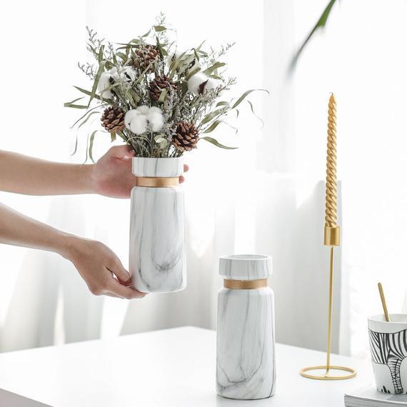 Ceramic Flower Vase for Flowers, Marble Flower Vase for Home Decor, Modern Minimalist Ceramic Vases, Living Room Vase, Gift for Her