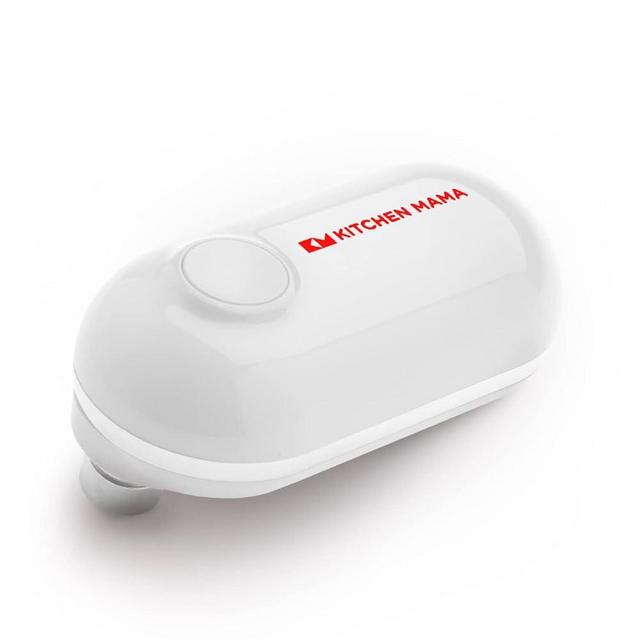 Kitchen Mama Mini Electric Can Opener Christmas Gift Ideas: Open Cans with A Simple Press of Button - Ultra-Compact, Mini-Sized Space Saver, Portable, Smooth Edge, Food-Safe, Battery Operated (White)
