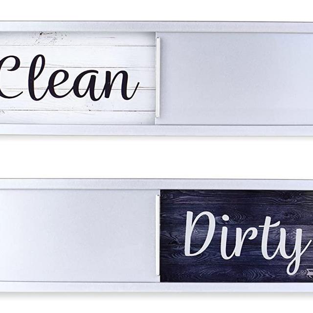 Dishwasher Magnet Clean Dirty Sign, Strong Clean Dirty Magnet for Dishwasher, Universal Dirty Clean Dishwasher Magnet Indicator for Kitchen Organization, Slide Rustic Farmhouse Black and White Wood