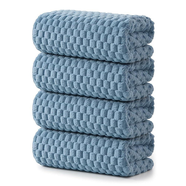 REDKISS 4 Pack Blue Microfiber Bath Towels - Large Shower Towels Set for Bathroom, Super Absorbent Towel Set of 4 Lagre, Quick Dry Bathroom Towel for Spa, Gym,Travel, Lint Free, Ultra Soft