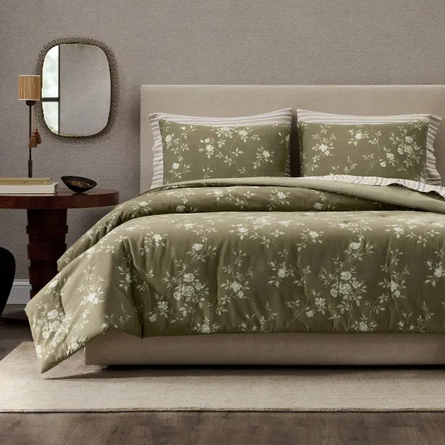 Jeremiah Brent Home 3pc California King Floral 'Palacio' Cotton Comforter Set Olive Green