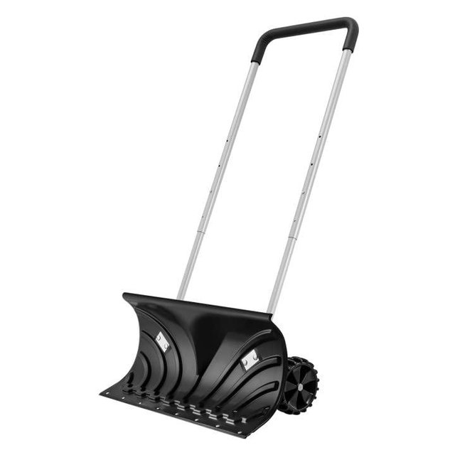 SHANTRA Snow Shovel with Wheels for Driveway, Heavy-Duty Snow Shovel Pusher with 26" x 13" Large Blade for Efficient Snow Removal, Adjustable Handle, U-Shaped Handle, Back Saver Snow Plow for Doorway