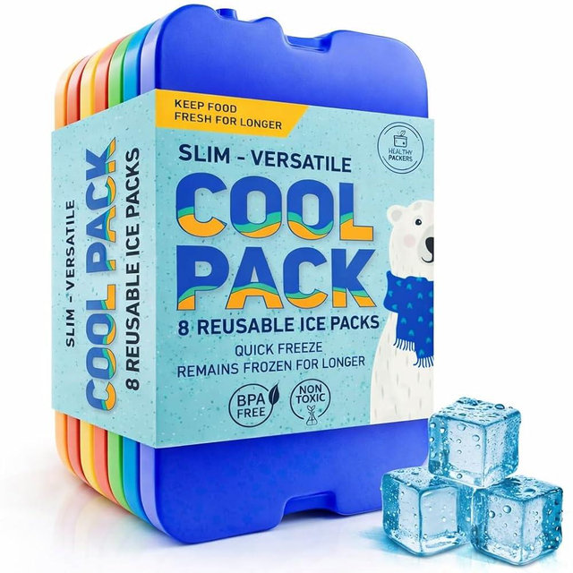 Healthy Packers Ice Packs for Lunch Boxes & Coolers - 8pk Original Cool Pack | Slim & Long-Lasting Reusable Ice Pack for Lunch Bags | Freezer Packs for Coolers (Set of 8)