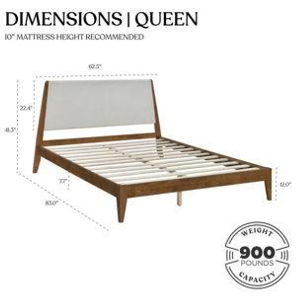 Juno Solid Wood Upholstered Headboard Bed Frame - Queen