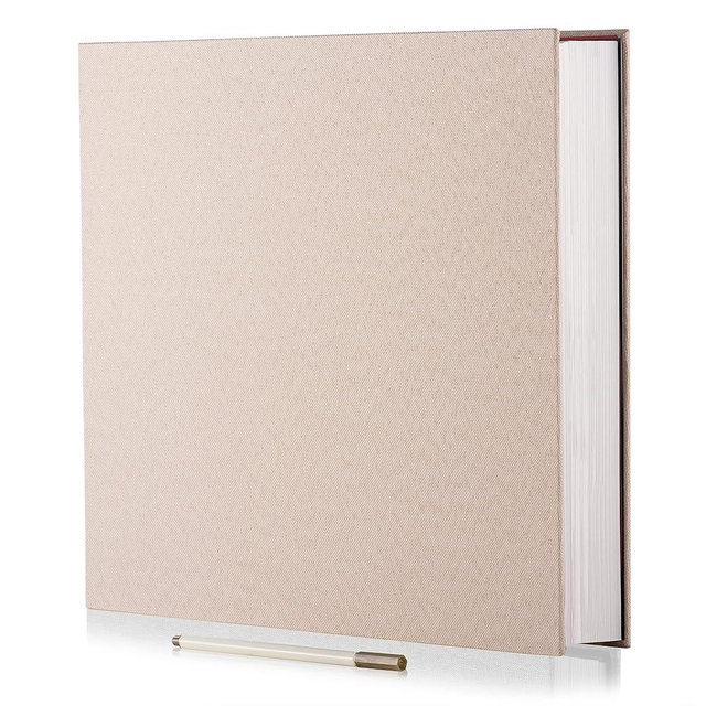 HoneyTolly Large Photo Album Self Adhesive 4x6 8x10 10x12 13"x12.8" Magnetic Scrapbook 12.6"x11" 60 Sticky Pages Linen Cover Beige DIY Photo Album with A Metallic Pen and DIY Stickers