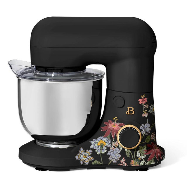 Beautiful 3.5QT 300W Stand Mixer with 12 Speeds, Tilt-Head, Splash Guard & Dishwasher-Safe Accessories, Soft Matte Finish Mixes Up to 5 Dozen Cookies, (Wildflower Black Sesame)