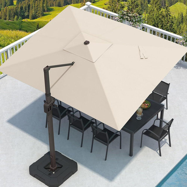 MPL Shade 9' X 12' Cantilever Patio Umbrella Rectangular Outdoor Large Offset Umbrellas with 7 Tilts Adjustable 360°Rotation for Deck Pool Garden Backyard, Beige