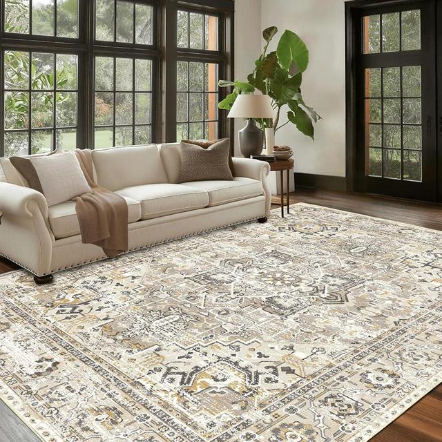 QD-Udreamy 8x10 Area Rugs - Machine Washable Area Rugs 8x10 for Living Room, Soft Washable Rugs 8x10, Non-Slip Washable Area Rug, Stain Resistant Boho Low Pile Thin Washable Rug 8x10