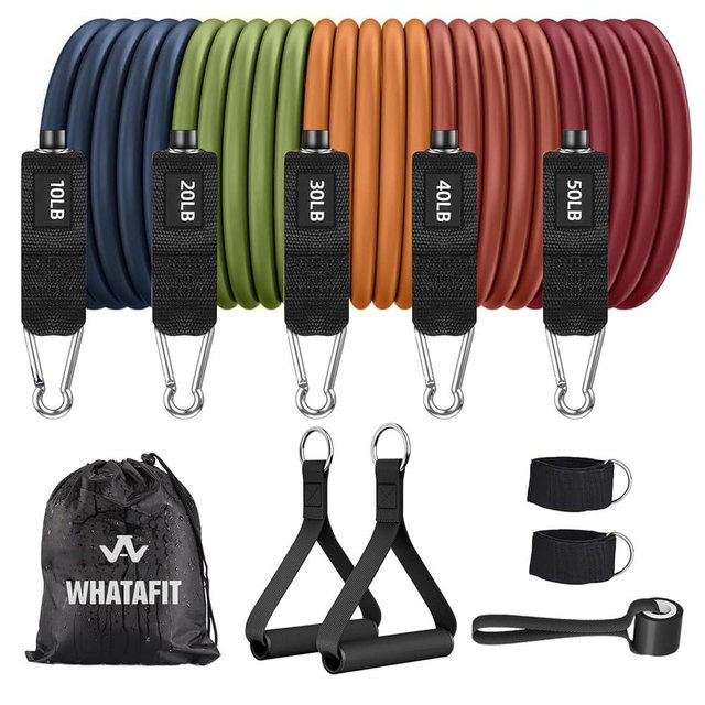 WHATAFIT Resistance Bands, Exercise Bands，Resistance Bands for Working Out, Work Out Bands with Handles for Men and Women Fitness, Strength Training Home Gym Equipment