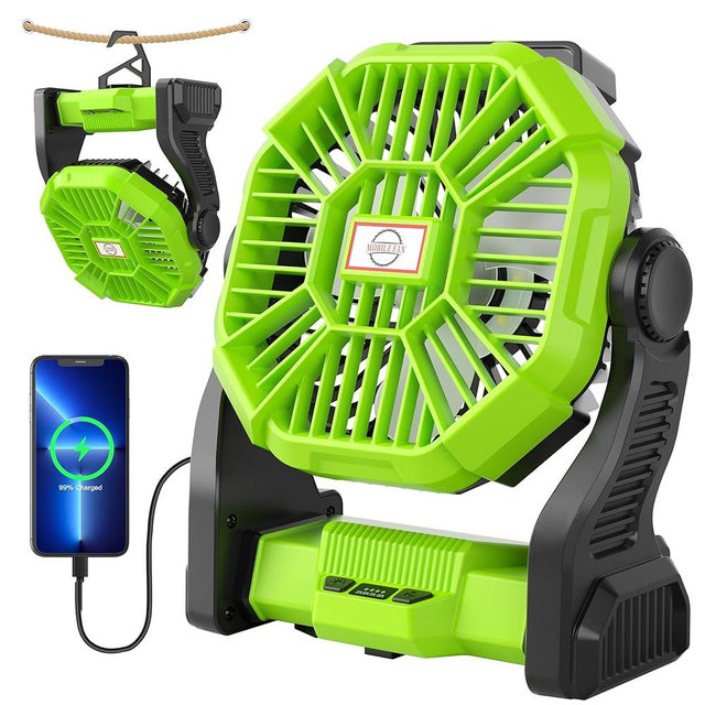 TDLOL Rechargeable Battery Powered Fan, 38H Portable Fan Rechargeable Camping Fan for Tents, 10In Outdoor Travel Fan with Light,USB Personal Fan Battery Operated Fans Portable with Hook X23 Green