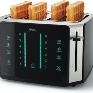Oster 4-Slice Toaster Touch Screen Stainless Steel Digital Timer 6 Shade Settings Easy to Clean Removable Crumb Tray