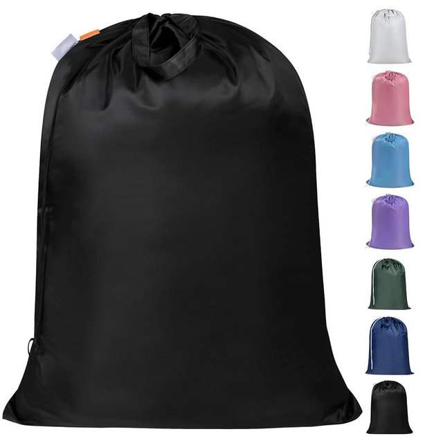 Polecasa Extra Large Heavy Duty Laundry Bag with 130gsm Tear Resistant Fabric, ID Tag and Handles, Easy to Carry Dirty Clothes Drawstring Bag, Perfect for College Dorm, Travel, 28”x36”, Black