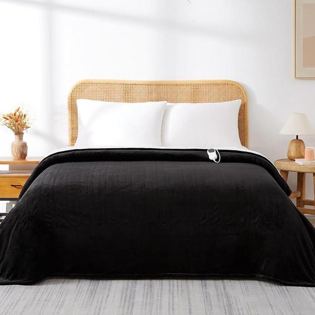 JKMAX Electric Heated Heating Blanket - Heated Bed Blanket 10 Heating Levels 8 Hours Auto off Fast Heating ETL Certified Electric Blanket with Ultra Soft Overheat Protection Queen Size 84" x 90" Black