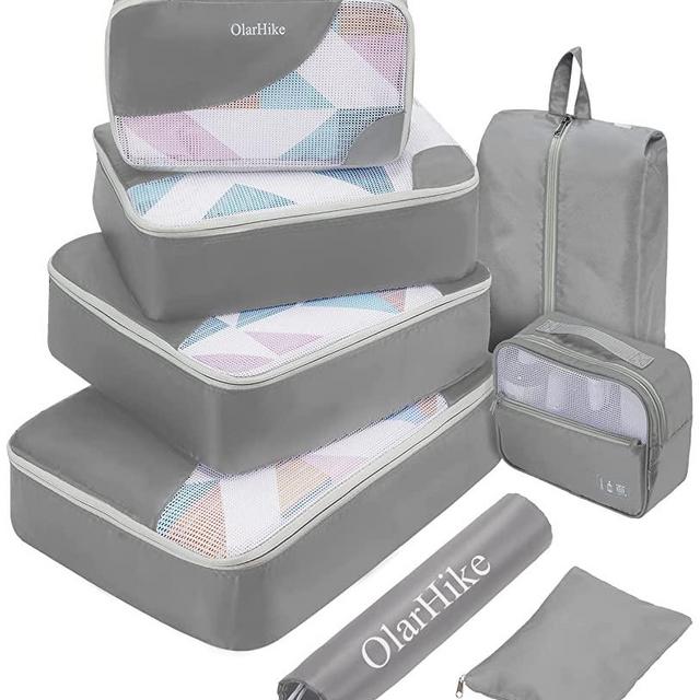 OlarHike 8 Set Packing Cubes for Travel, 4 Various Sizes(Extra Large,Large,Medium,Small), Luggage Organizer Bags for Travel Accessories Travel Essentials, Travel Cubes for Carry on Suitcases (Grey)