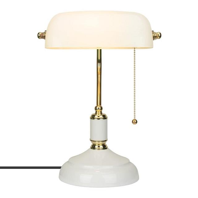 FIRVRE Glass Bankers Lamp Desk Lamp Classic Retro Table lamp Reading Modern for Home Office nightstand Bedside Study Desk Library (White G)