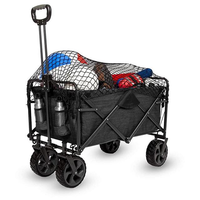 MacSports XL Collapsible Folding Outdoor Utility Wagon | Extra Deep Heavy Duty Cart with Wheels for Shopping, Gardening, Tailgating | 32.5” L x 18” W x 12.5” H Interior with Cargo Net
