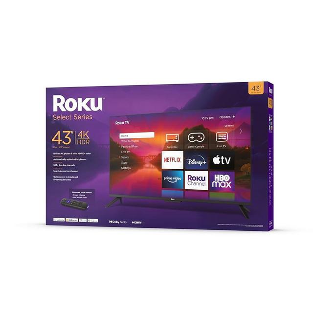 Roku 43" Select Series 4K HDR Smart TV Enhanced Voice Remote, Brilliant 4K Picture, Automatic Brightness, and Seamless Streaming