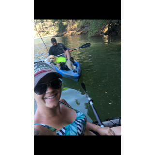 Kayaking while camping with Bentley of course!
