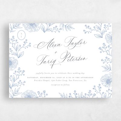 Denim Blue Wedding Invitation - Gavina Landscape