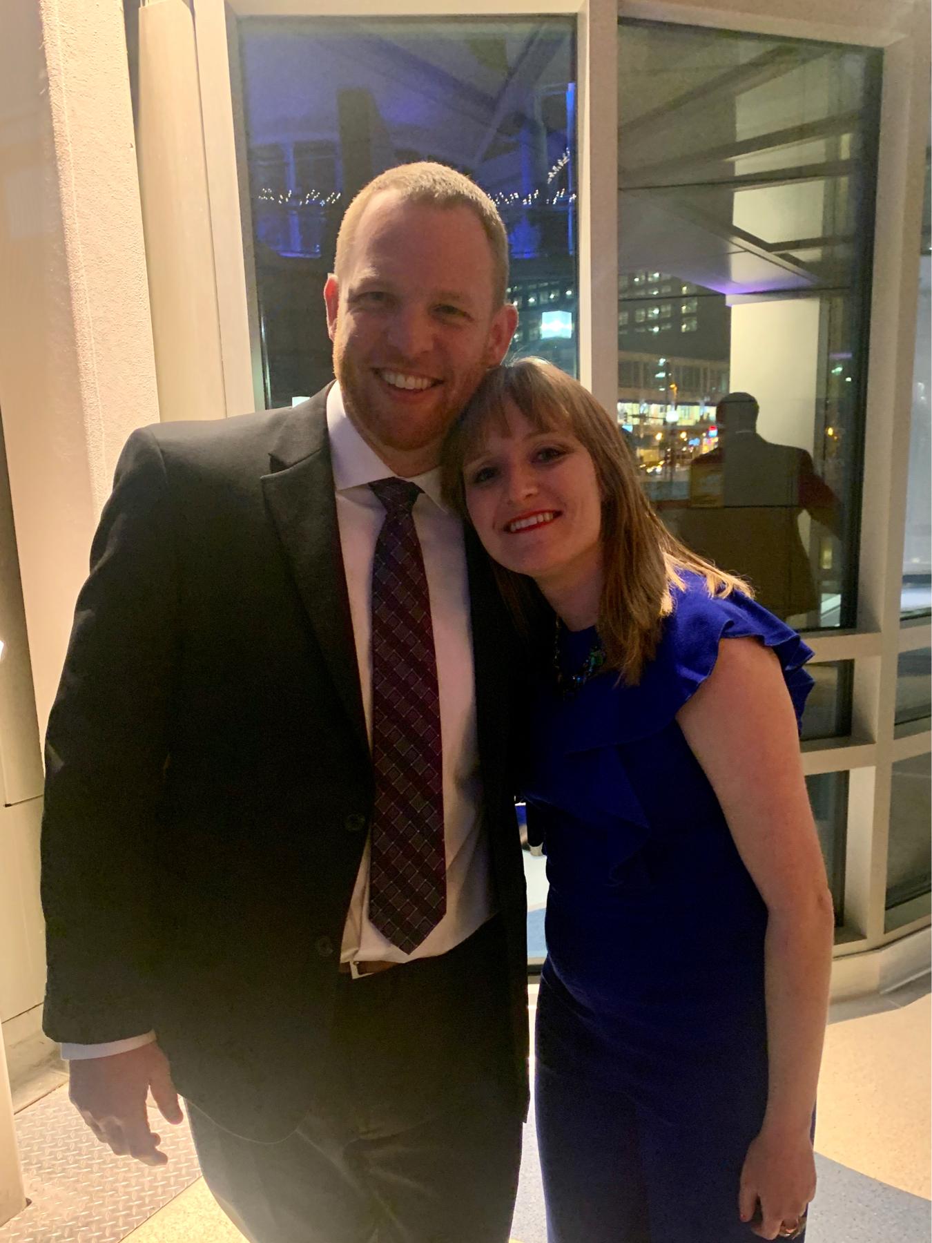 Emily and Eric’s first photo together!!! Fake Wedding fundraiser event with Volunteering Untapped in Baltimore. Eric bought a suit just for the occasion! February 2020.