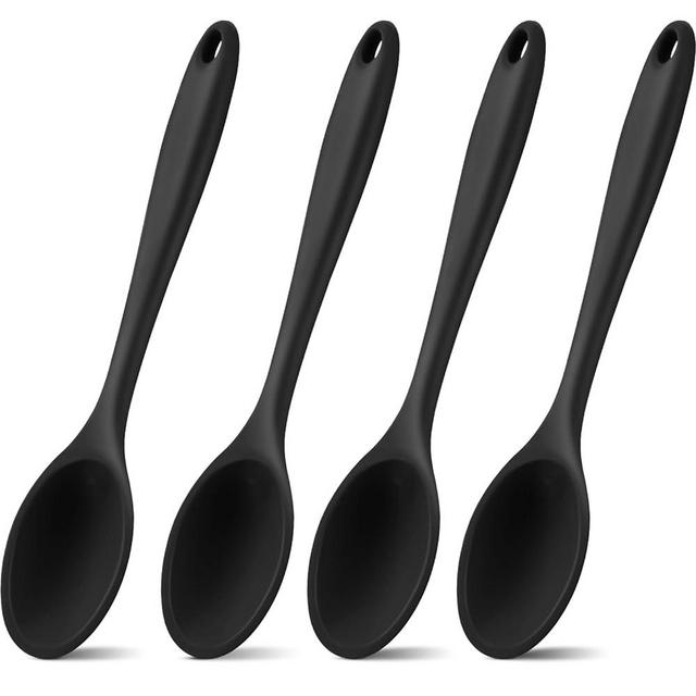 4 Pieces Silicone Mixing Spoon for Cooking Heat Resistant, Large Silicone Basting Spoon Utensil Spoon Non-stick Serving Spoon for Mixing, Baking, Serving and Stirring (Black)