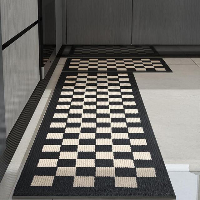 GIB Kitchen Mats for Floor Set of 2, Kitchen Rugs Non Slip/Skid Washable Runner Rugs, Stain Resistant Comfort Standing Mats for Kitchen Laundry Sink Decor, Black Checkered