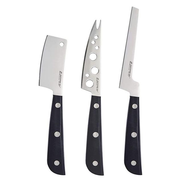 Cheese Knife, MATTSTONE HILL Cheese Knife Set - Soft & Semi Hard Cheese Knife, Soft Cheese Knife, Cheese Cleaver, Premium Stainless Steel, Black Handle