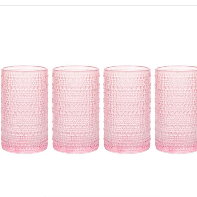 Set Of 4 Blush Pink Spectra Highball Glasses, 15oz