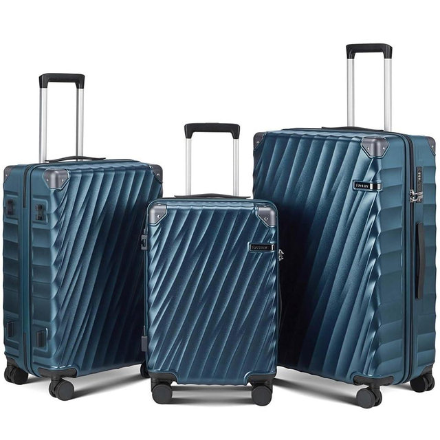 CASELLY Luggage sets 3 piece with Spinner Wheels, PC Hard Shell Travel Luggage, Carry On suitcase with TSA Lock,YKK Zippers,Charcoal Metallic (Navy, 3 Piece Sets(20/24/28))