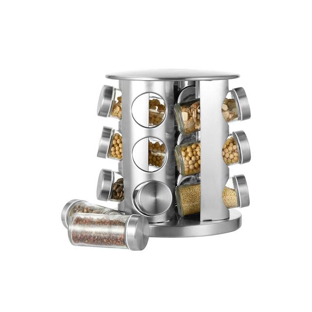 Cheer Collection Stainless Steel Countertop Revolving Spice Jar Organizer