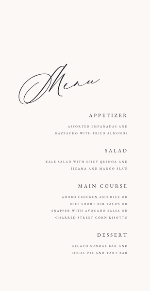 Mesilla | Off-White | Zola Wedding Menus