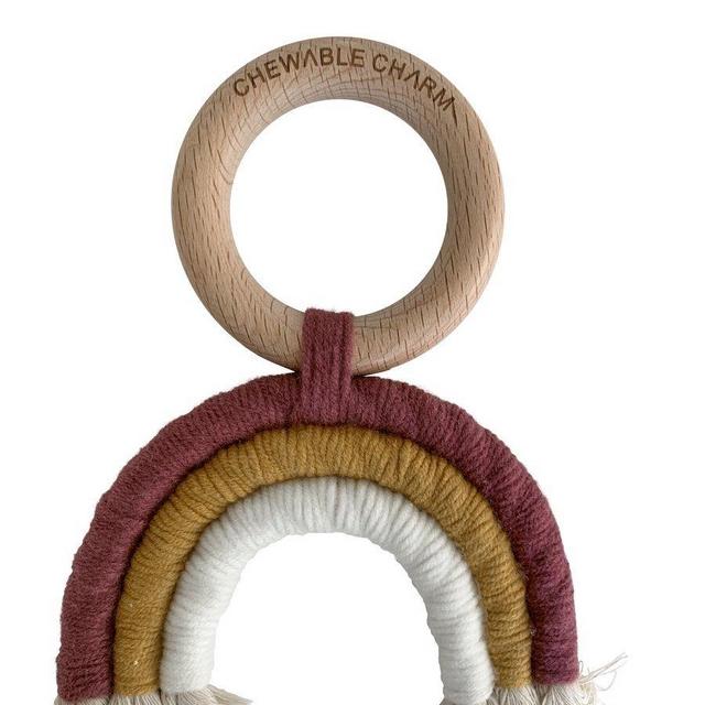 Rainbow Macrame Wood Teether Toy