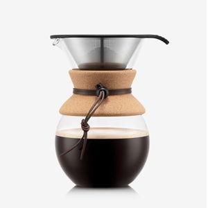 Bodum 34 Oz Pour Over Coffee Maker, High-Heat Borosilicate Glass with Reusable Stainless Steel Filter and Cork Grip - Made in Portugal