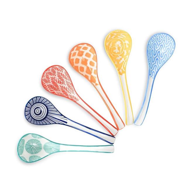 Selamica Ceramic Asian Soup Spoons Set of 6, Ceramic Chinese Soup Spoons, 6.3 Inch Ramen Spoons, Japanese Soup Spoons for Cereal Stews Noodles, Assorted Colors