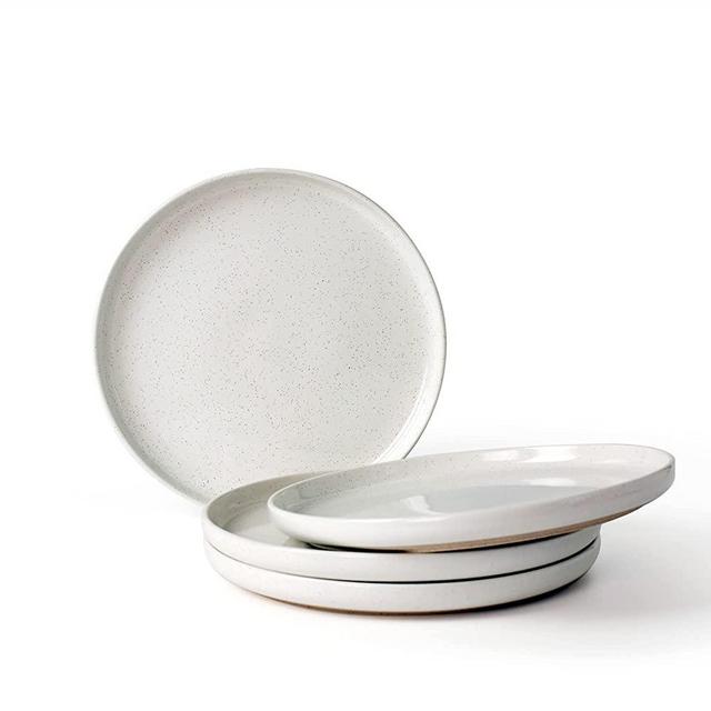 famiware 4 Pieces Salad Plates Set, 7.5 inches Dessert Plates, Scratch Resistant, Stoneware Dinnerware, Kitchen Modern Rustic Serving Dishes, White