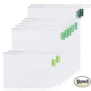 Earthwise Reusable Mesh Produce Bags - SEE-THROUGH - Set of 9 - ULTRA STRONG LIGHTWEIGHT MESH, Barcodes scan through 12x17in, 12x14in, 12x8in