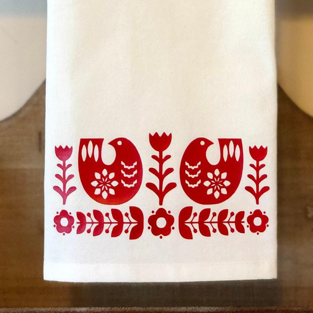Scandi Birds, Scandinavian Kitchen Towel, Tea Towel, Kitchen Decor, Flour Sack Towel, Scandinavian Decor, Gift, Stocking Stuffer