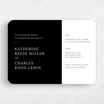 Black Rounded Wedding Invitation - Stevens Border