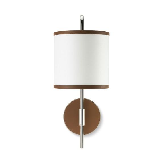 Woven Leather Sconce, Saddle, Polished Nickel