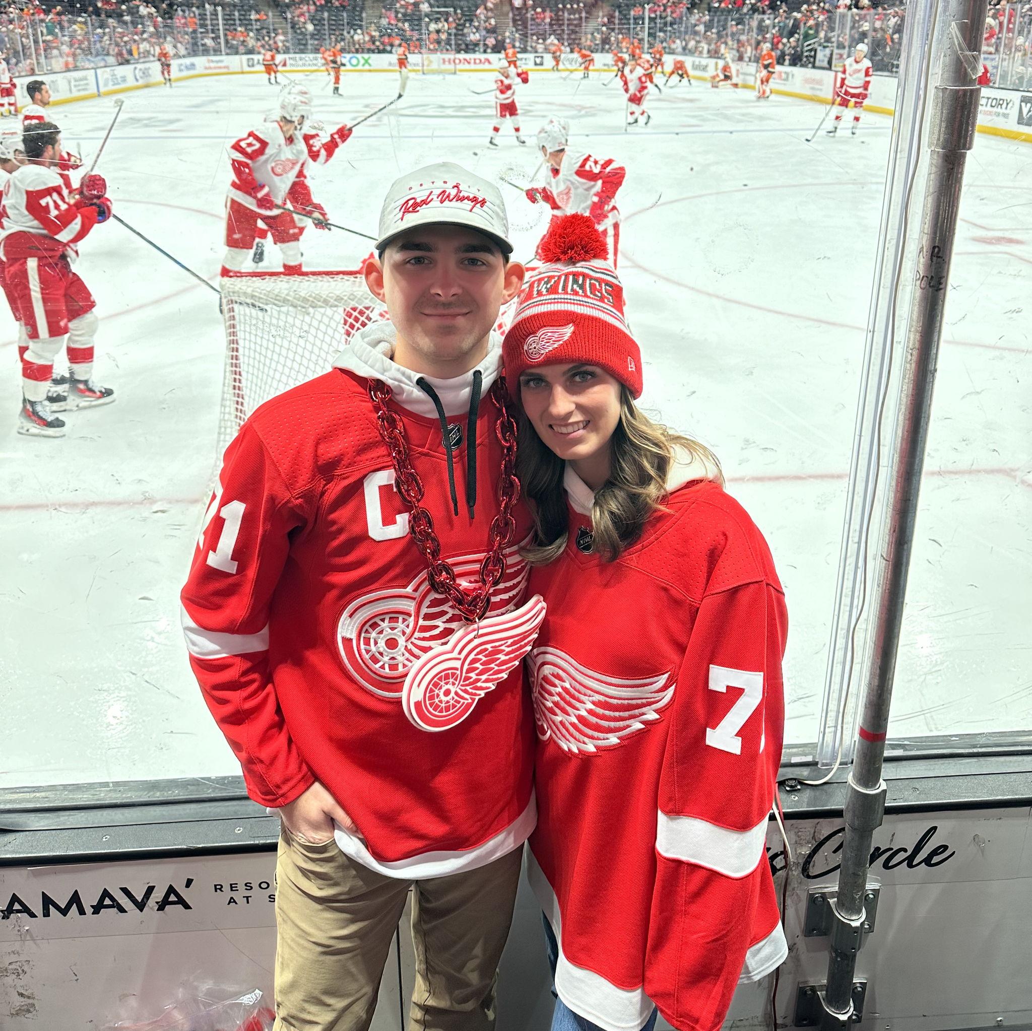 November 2024: Our favorite picture EVER! Trip to Anaheim, CA to see the Red Wings!
