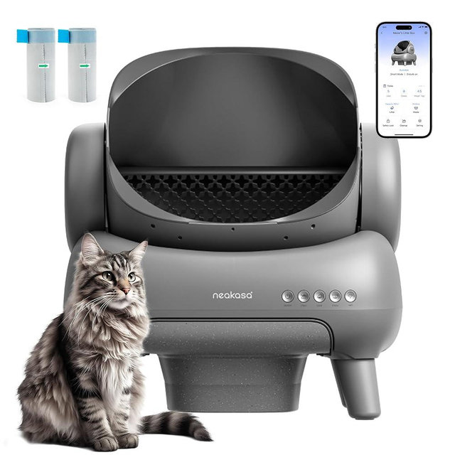 Neakasa M1 Open-Top Self Cleaning Cat Litter Box, Automatic Robot Cat Litter Tray with Remote APP Control, Odor-Free Waste Disposal Includes Trash Bags and Cat Litter Mat (M1 Model)
