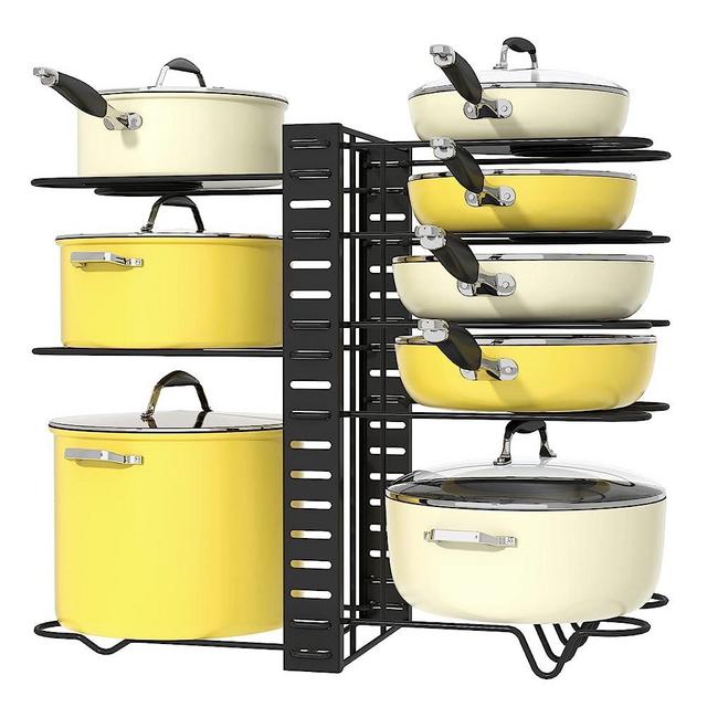 bukfen Pots and Pans Rack for Kitchen, Black, Two-sided, suitable for kitchen, kitchen sink countertops and under-sink cabinets.