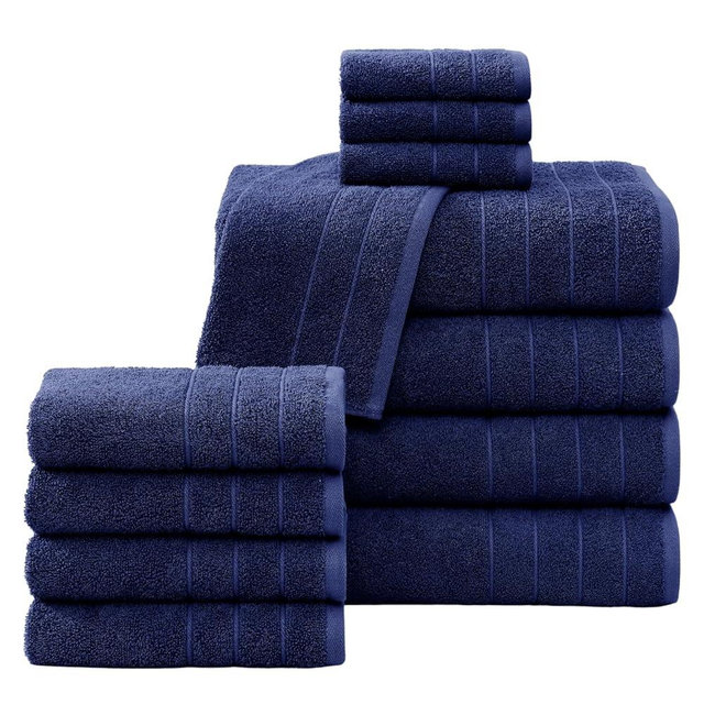 Casa Platino 100% Cotton Luxury Bath Towel Set - 12 Pieces - Ring Spun, Super Soft & Highly Absorbent - 4 Bath, 4 Washcloths, 4 Hand Towels for Bathroom - Holds Well After Multiple Washes - Navy Blue